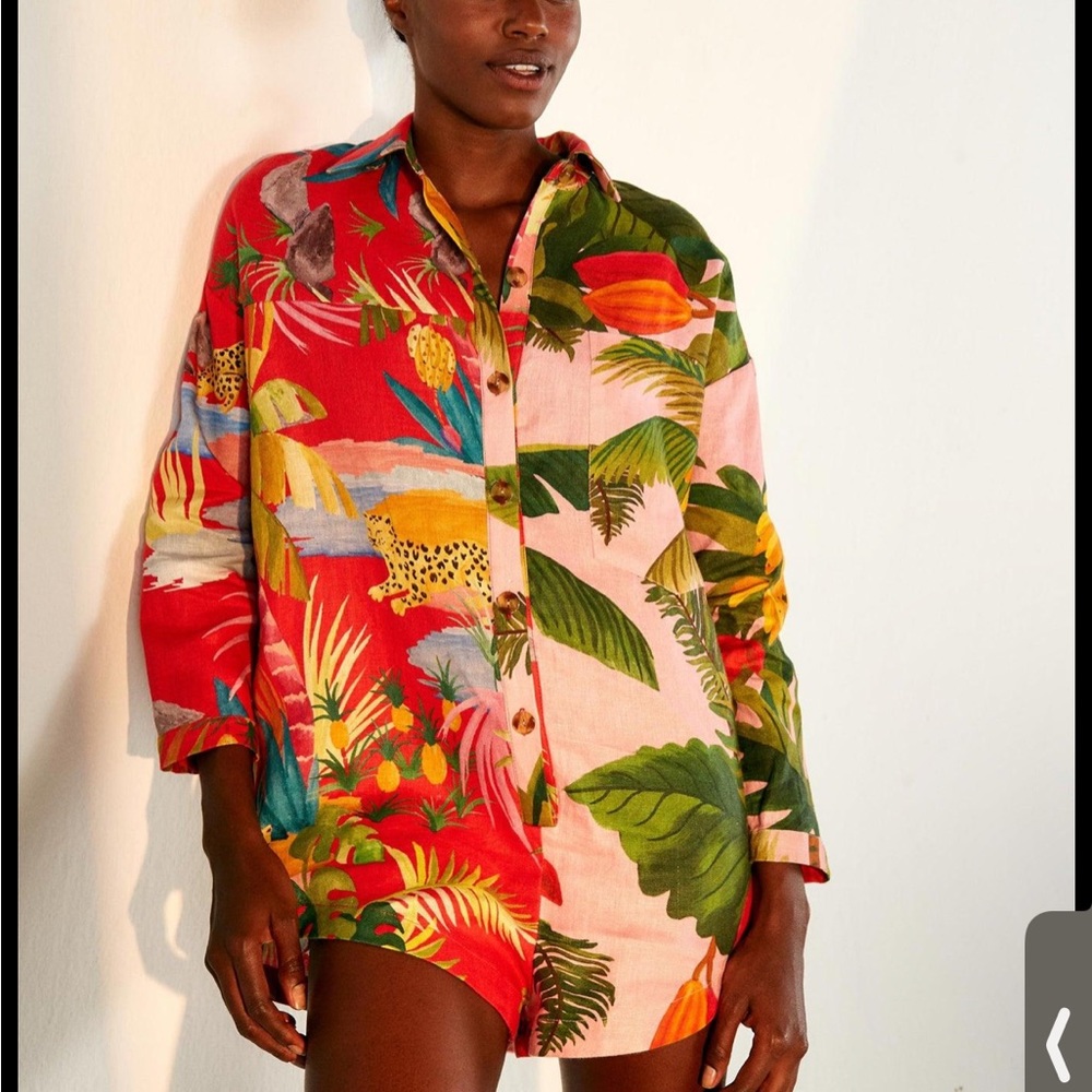 Mixed print by Farm Rio button up romper. **button missing EXTRA AVAILABLE